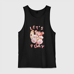 Майка мужская хлопок Тигренок lets play, цвет: черный