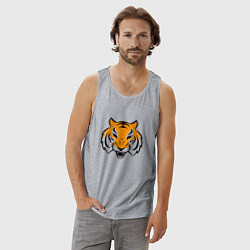 Майка мужская хлопок Тигр логотип, цвет: меланж — фото 2