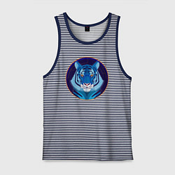 Майка мужская хлопок Голубой водяной тигр символ 2022 года, цвет: синяя тельняшка