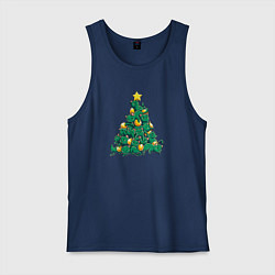 Майка мужская хлопок Christmas Tree Made Of Green Cats, цвет: тёмно-синий