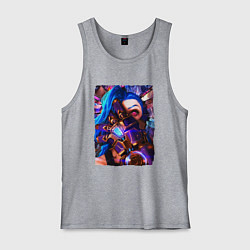 Майка мужская хлопок ARCANE LOL JINX FACE LEAGUE OF LEGENDS, цвет: меланж