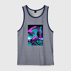 Майка мужская хлопок НЕОНОВАЯ ВОЛНА, ЯПОНИЯ, ФУДЗИЯМА JAPAN NEON, цвет: синяя тельняшка