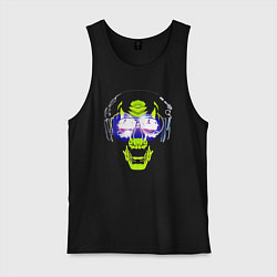 Майка мужская хлопок Neon skull - music lover, цвет: черный