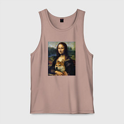 Майка мужская хлопок Shiba Inu Mona Lisa, цвет: пыльно-розовый