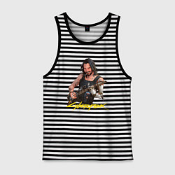 Майка мужская хлопок Джонни Cyberpunk2077 Johnny с гитарой, цвет: черная тельняшка