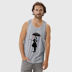 Майка мужская хлопок BANKSY БЭНКСИ девушка под зонтом, цвет: меланж — фото 2