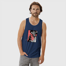 Майка мужская хлопок Луффи против Кайдо One Piece, цвет: тёмно-синий — фото 2