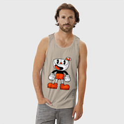 Майка мужская хлопок Cuphead красная чашечка, цвет: миндальный — фото 2