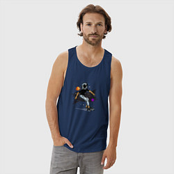 Майка мужская хлопок Космонавт - скейтбордист, цвет: тёмно-синий — фото 2