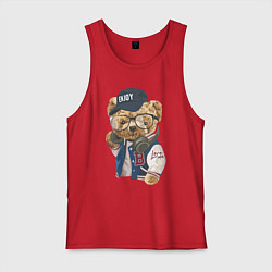 Майка мужская хлопок Прикольный мишутка Enjoy, цвет: красный