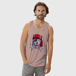 Майка мужская хлопок Кот пират и рыбьи кости, цвет: пыльно-розовый — фото 2