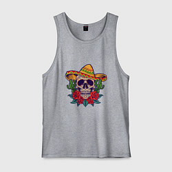 Майка мужская хлопок Skull - Mexico, цвет: меланж
