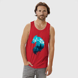 Майка мужская хлопок Принцесса Мононоке волчий силуэт, цвет: красный — фото 2