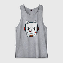 Майка мужская хлопок Кот игроман The cat is a gambler, цвет: меланж