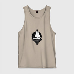 Майка мужская хлопок Яхта в круге, цвет: миндальный