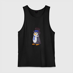 Майка мужская хлопок Пингвин в цилиндре, цвет: черный