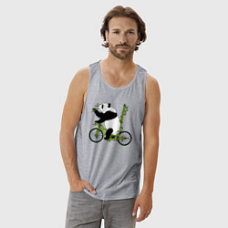 Майка мужская хлопок Панда на велосипеде с бамбуком, цвет: меланж — фото 2