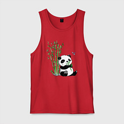 Майка мужская хлопок Панда бамбук и стрекоза, цвет: красный