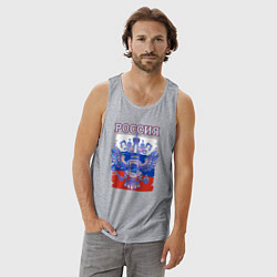 Майка мужская хлопок Россия Герб Флаг, цвет: меланж — фото 2