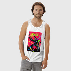 Майка мужская хлопок Человек бензопила и бургер, цвет: белый — фото 2