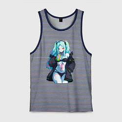 Майка мужская хлопок Ребекка и коктель - Киберпанк бегущий по краю, цвет: синяя тельняшка