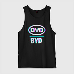 Майка мужская хлопок Значок BYD в стиле glitch, цвет: черный