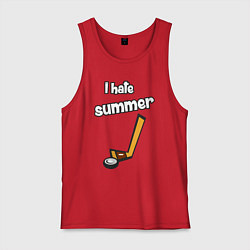 Майка мужская хлопок Я ненавижу лето - хоккеист, цвет: красный