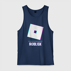 Майка мужская хлопок Roblox в стиле glitch и баги графики, цвет: тёмно-синий