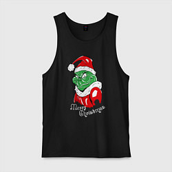 Майка мужская хлопок Merry Christmas, Santa Claus Grinch, цвет: черный