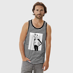 Майка мужская хлопок Человек-бензопила Пауэр, цвет: черная тельняшка — фото 2