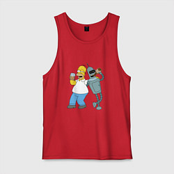 Майка мужская хлопок Drunk Homer and Bender, цвет: красный