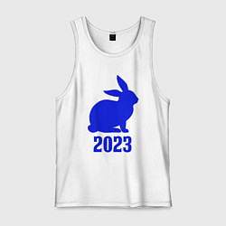Майка мужская хлопок 2023 силуэт кролика синий, цвет: белый