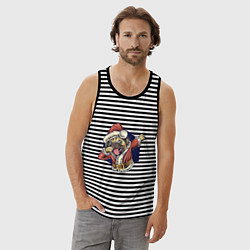 Майка мужская хлопок New year pug, цвет: черная тельняшка — фото 2