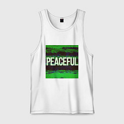 Майка мужская хлопок Peaceful на зеленом фоне, цвет: белый