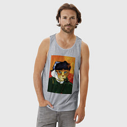 Майка мужская хлопок Кот Ван Гога портрет с отрезанным ухом - пародия, цвет: меланж — фото 2