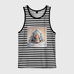 Майка мужская хлопок Детский рисунок милая куколка девочка, цвет: черная тельняшка