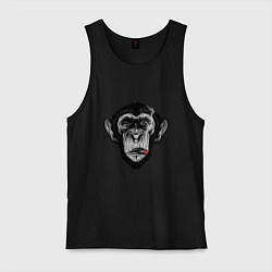 Майка мужская хлопок Шимпанзе с сигарой, цвет: черный
