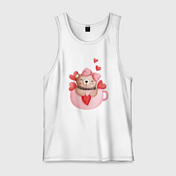 Майка мужская хлопок Мишка в кружке с сердечком, цвет: белый