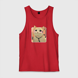 Майка мужская хлопок Cat smiling meme art, цвет: красный