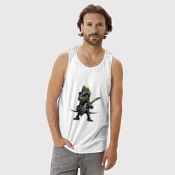 Майка мужская хлопок Динозавр-гитарист, цвет: белый — фото 2