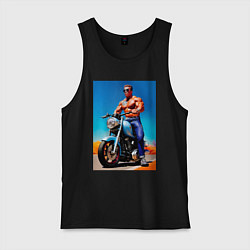 Майка мужская хлопок Arnold Schwarzenegger on a motorcycle -neural netw, цвет: черный