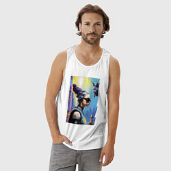 Майка мужская хлопок Cyberpunk - neural network - fantasy with cat, цвет: белый — фото 2