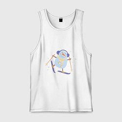 Майка мужская хлопок Снеговик катается на лыжах, цвет: белый