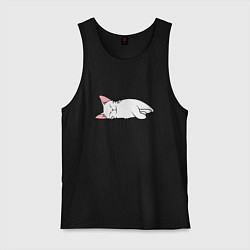 Майка мужская хлопок Lazy white cat, цвет: черный