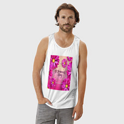 Майка мужская хлопок Цветочный стиль 8 марта, цвет: белый — фото 2
