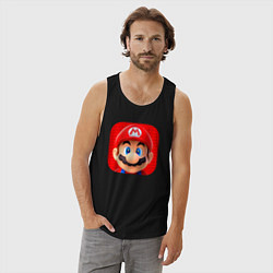 Майка мужская хлопок Марио лого, цвет: черный — фото 2