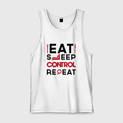 Майка мужская хлопок Надпись: eat sleep Control repeat, цвет: белый