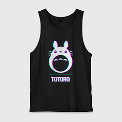 Майка мужская хлопок Символ Totoro в стиле glitch, цвет: черный