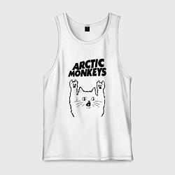 Майка мужская хлопок Arctic Monkeys - rock cat, цвет: белый