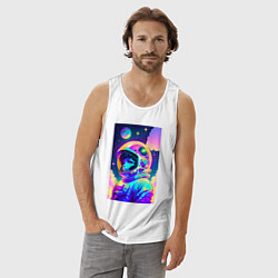 Майка мужская хлопок Девчонка бравый космонавт - нейросеть, цвет: белый — фото 2